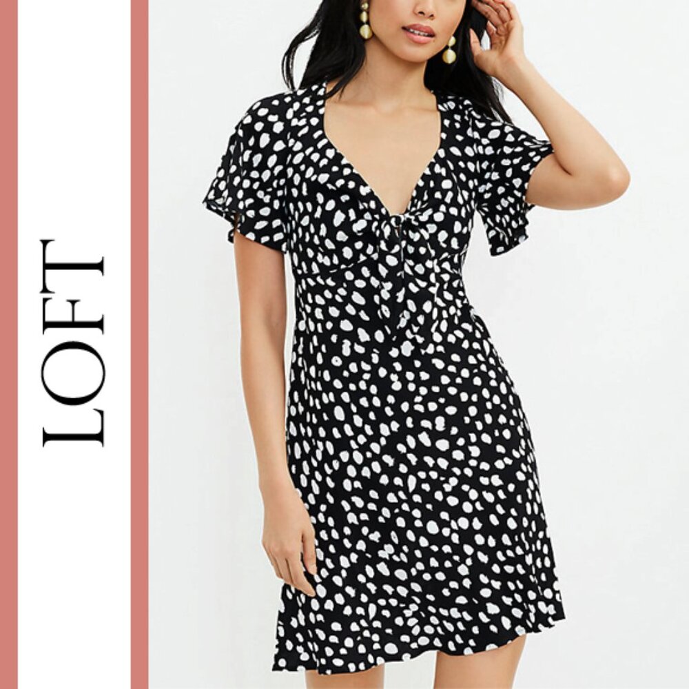 Loft | Dotted Print Tie Front Dress